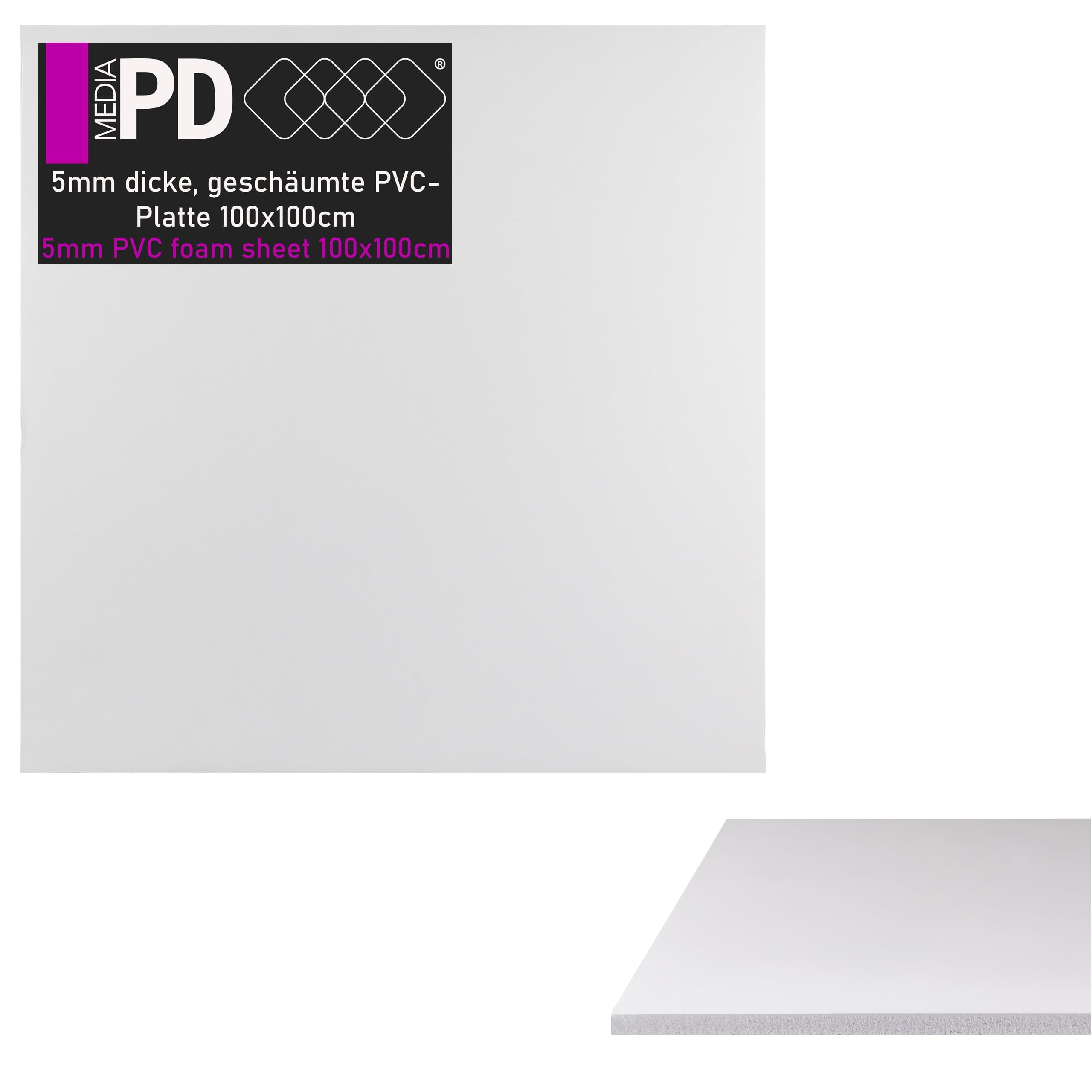 Płyty z twardej pianki PCW, 100 x 100 cm, grubość 5 mm, białe, zestaw 5 sztuk – lekkie płyty z tworzywa sztucznego do modelarstwa i majsterkowania, biała płyta modelarska, lekka płyta