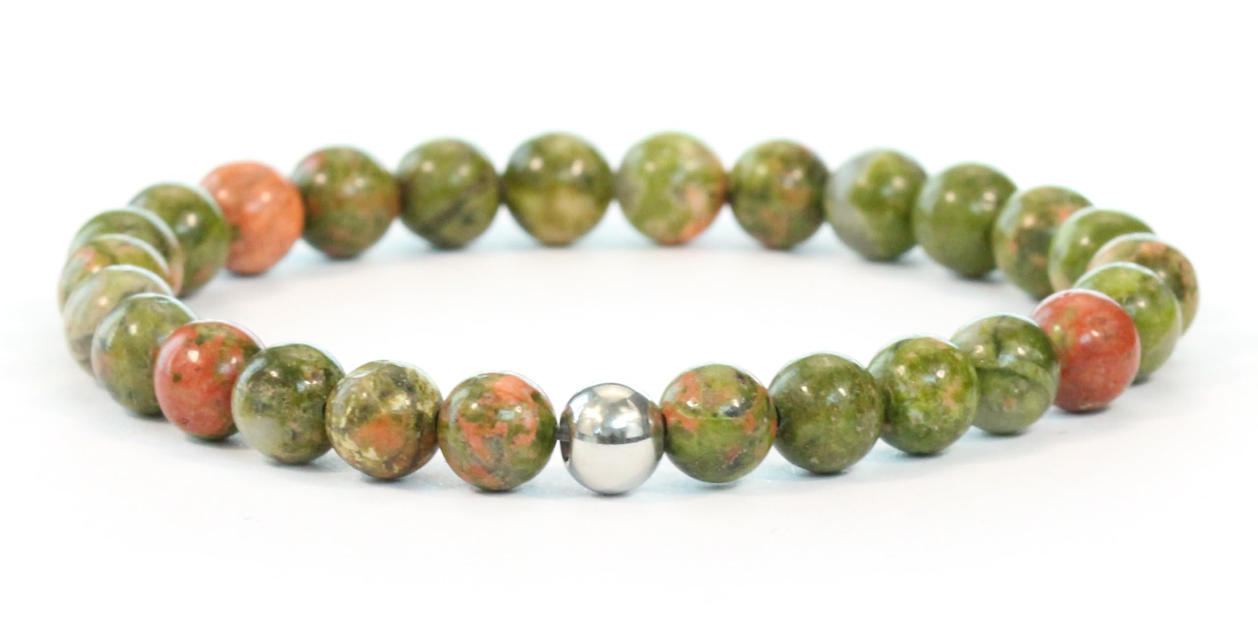 Echtes Unakit Edelstein Armband mit 6mm Perlen - verschiedene Längen - Heilstein Schutzstein Talisman Glücksbringer Geschenk (Unakit, 20CM)