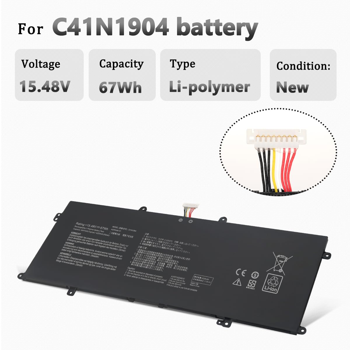 67Wh C41N1904 C41N1904-1 Batterie pour ASUS ZenBook UX325E UX325EA UX325J UX325JA UX425E UX425EA UX425J UX425JA UX363J UX363JA UX363EA S435E UX371E UM425I UM425IA UM325U UX393EA BX325JA