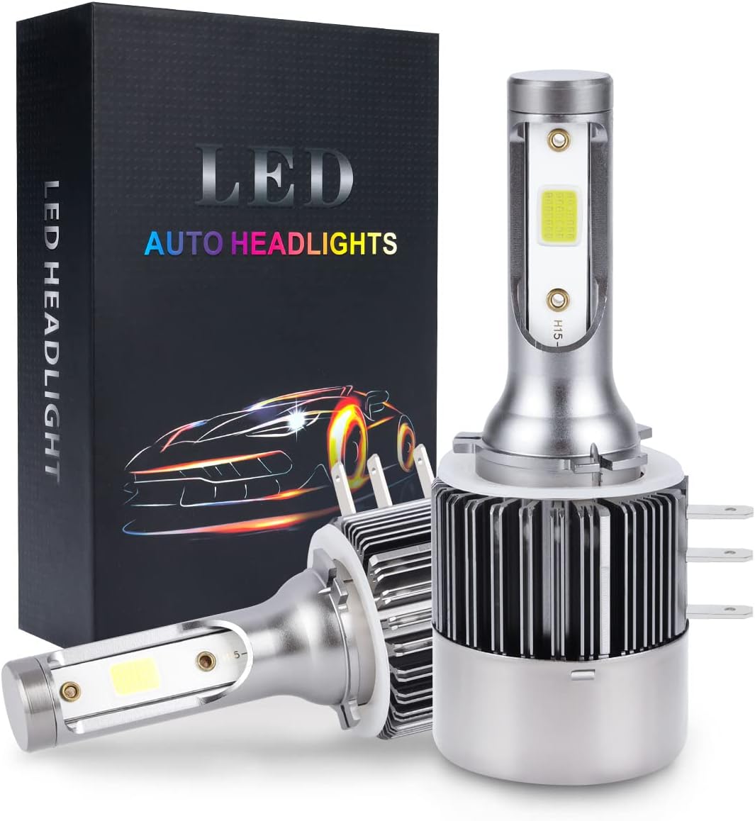 King showden H15 led headlight bulb kit, H15 Anti-error Canbus Led Headlight， 6500K White Color High beam and DRL 80W 9600lm, Plug and play