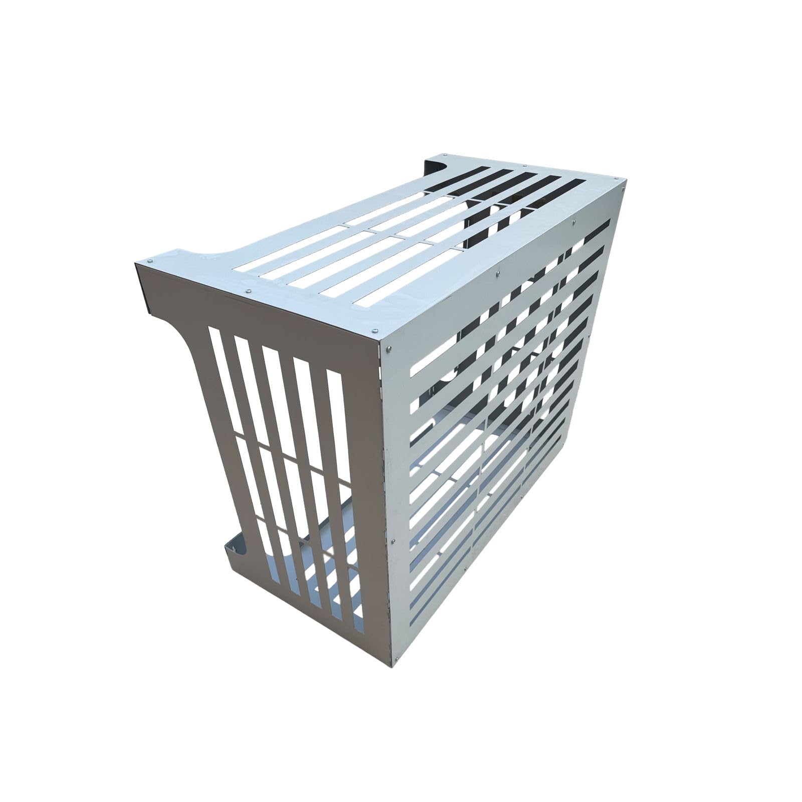 Copri Condizionatore da Esterno in Lamiera Preverniciata Bianco-Grigio SP. 6/10 – Misure L86xP44xH68 cm – Modello Linear – Fornito Smontato con Kit di Montaggio e Istruzioni incluse