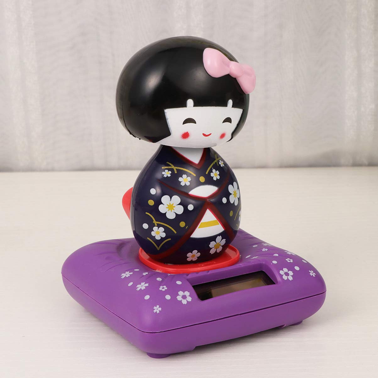 ABOOFAN Solar Powered Shaking Head Dancing Toy Decor Japanese Kokeshi Doll Figurines Statues Car Dashboard Decorations Purple