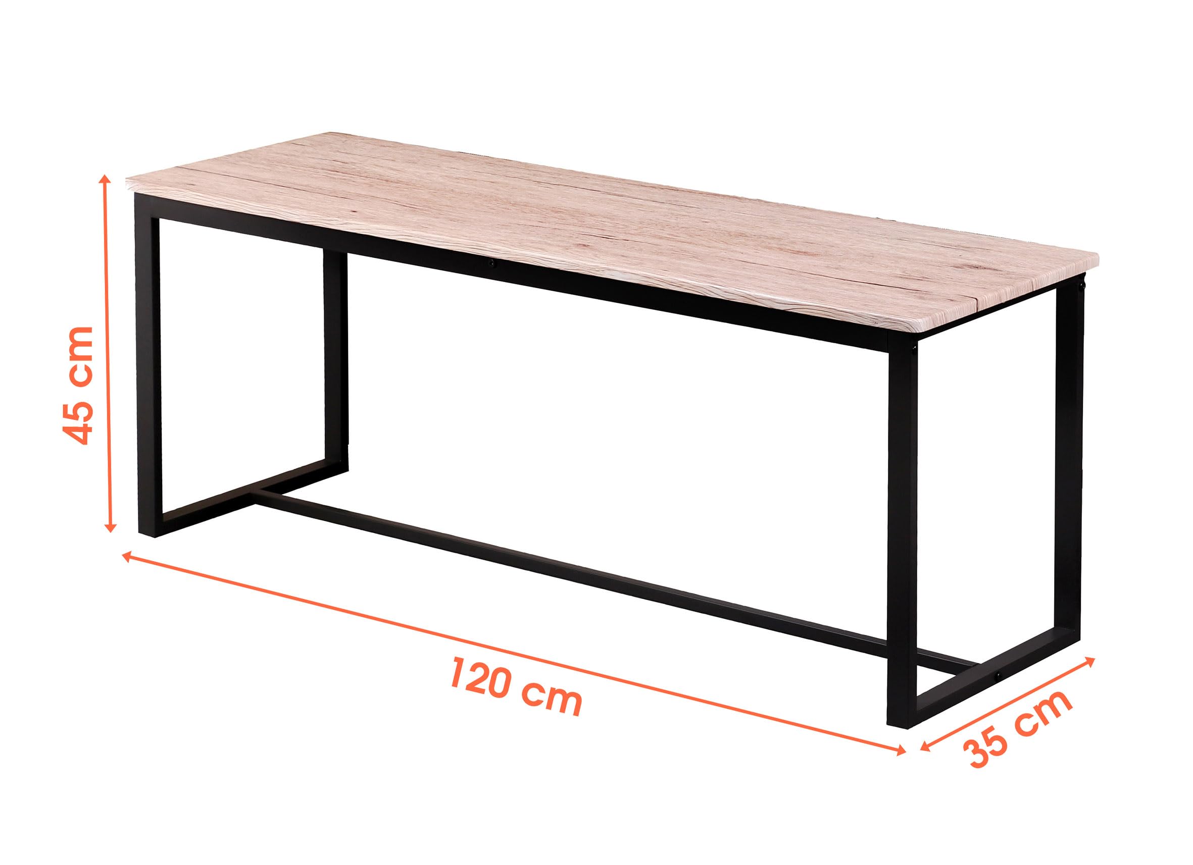 Panca Spetebo industriale - pancare da pranzo e cucina con struttura metallica e impiallacciatura in legno moderna. Sedie aggiuntive e per trucco. Dimensioni: 120 x 35 cm.