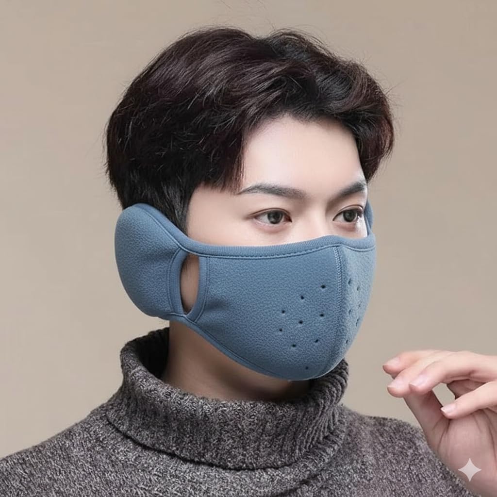 Winter Face Mask with Ear Warmers, Black Cotton, Reusable Protective Covering, Unisex Design for DailyWear, Washable Comfort Fit-image-12