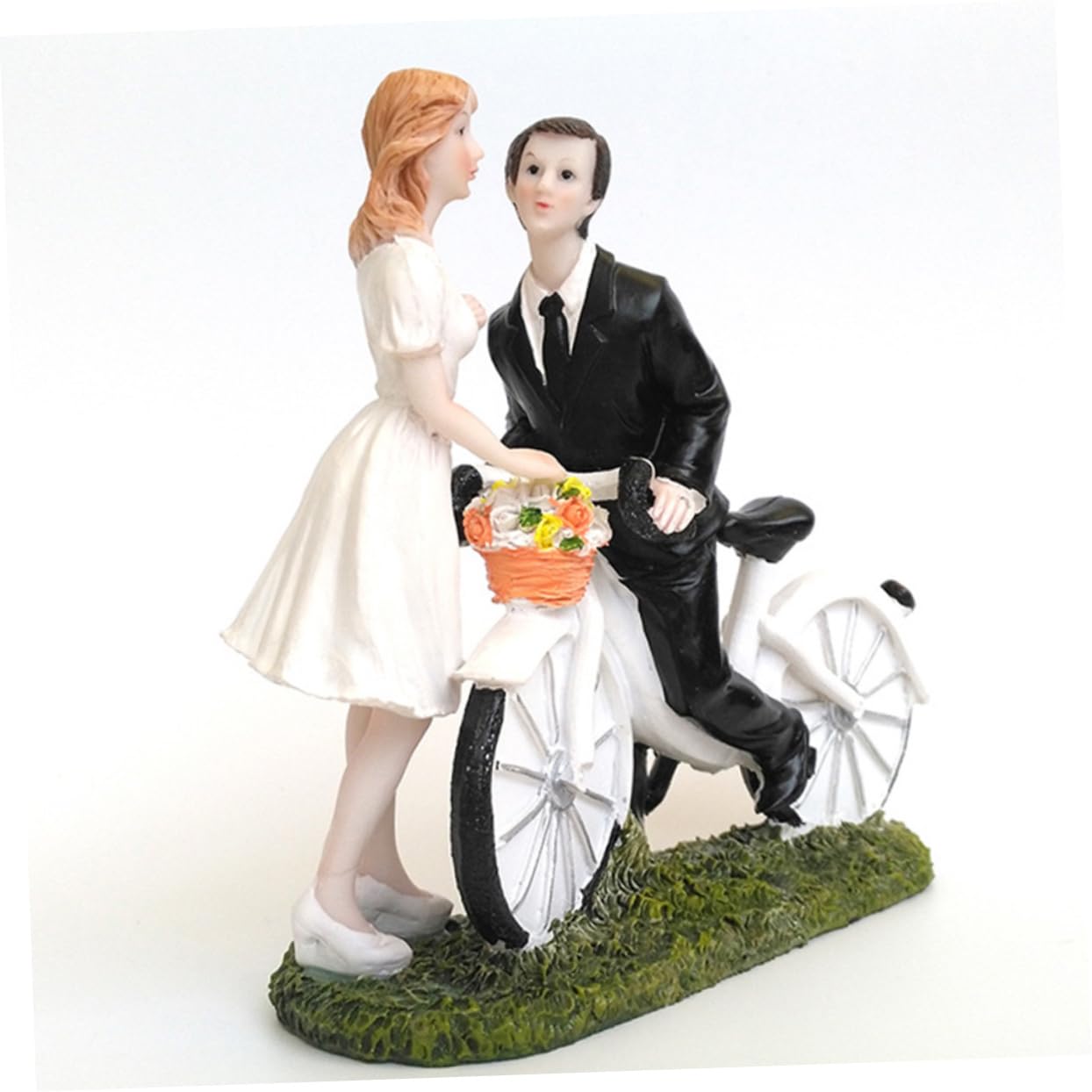 Brautpaar Figur aus Kunstharz für Hochzeitstorten mit Fahrradmotiv | Lebensechte Optik, Sammelobjekt mit Einzigartigem Hochzeitsmotiv, Geeignet für Geburtstage und Feiern