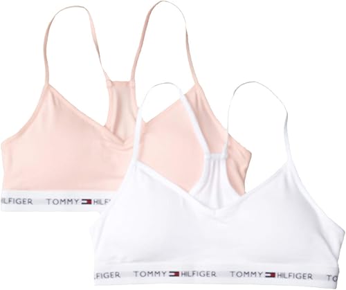 Tommy Hilfiger Brasier deportivo corto para niña (paquete de 2), correas de espalda cruzada y cintura elástica suave, algodón y elastano