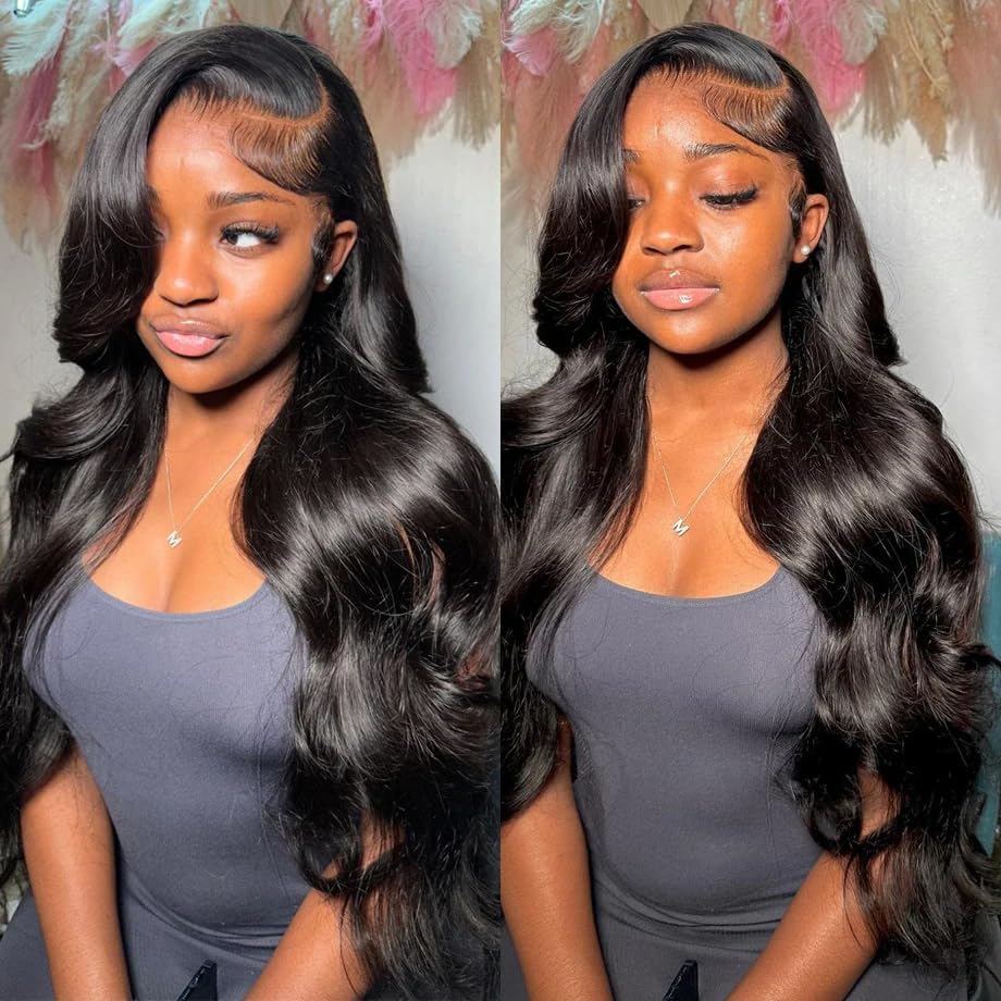 Image of 4x4 Lace Front Wigs Human Hair Pre Plucked with Baby Hair 150% Density 28 Inch Body Wave Brazilian Virgin Frontal Human Hair Wigs 4x4 Glueless HD Lace Closure Wig Human Hair for Women