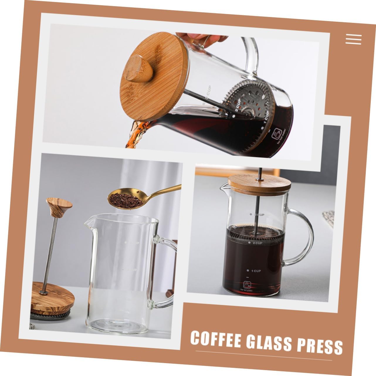 Cabilock 3pcs Convenient Glass Press Pot Practical Milk Kettle Manual Heat-resistant Coffee Maker