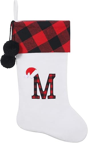 Miniatura 31 de Calcetines de Navidad bordados con monograma inicial de 20 pulgadas, decoración de Navidad, calcetines personalizados, decoración de temporada Negro