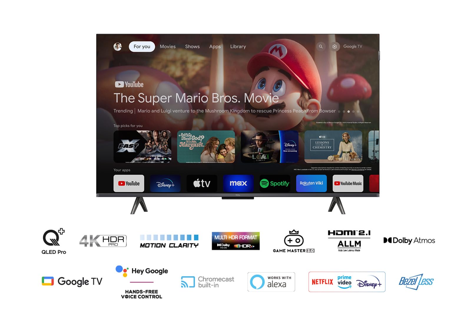 TCL 43T7B 43-Zoll QLED Pro Fernseher, 4K Ultra HD, HDR Pro, Smart TV Unterstützt von Google TV (Dolby & Atmos, Motion Clarity, Freihändige Sprachsteuerung, Kompatibel mit Google Assistant & Alexa)