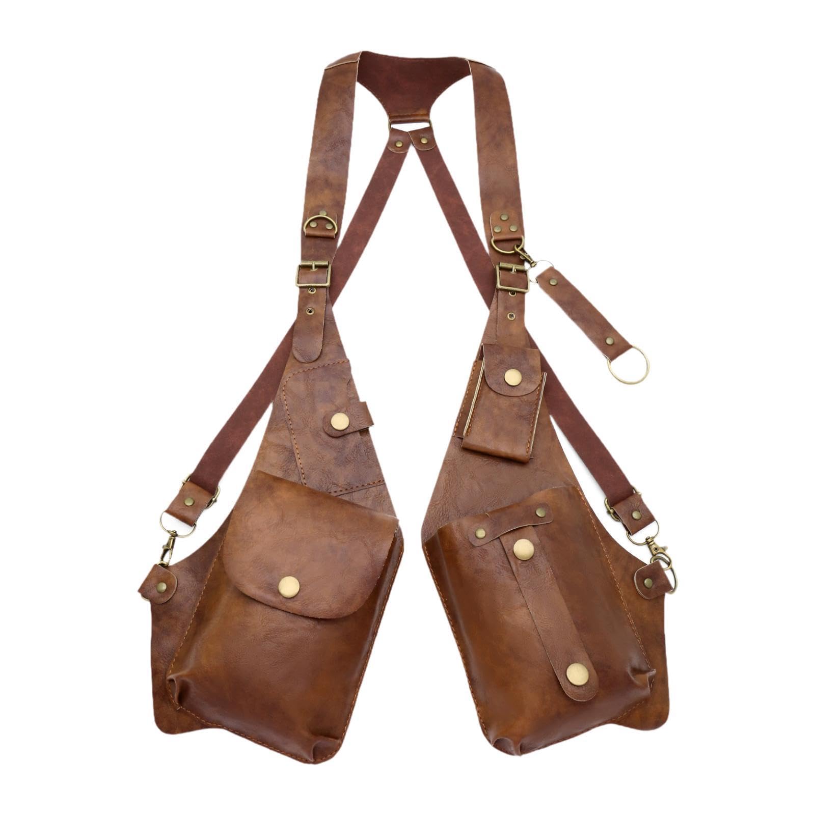 Underarm Shoulder Bag PU Leather Wallet Pocket for Running Parties Steampunk Brown-image-29