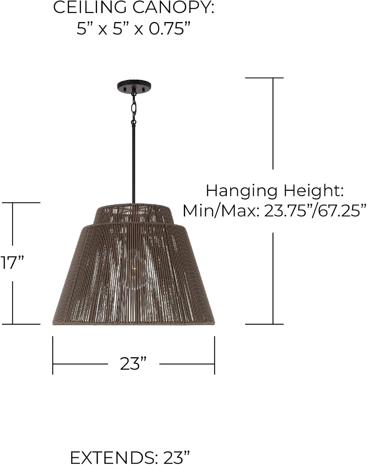 Capital Lighting 956311UK Jasper Indoor/Outdoor Hand-Wrapped Resin Pendant, 1-Light 100 Watt, 17" H x 23" W, Umber and Black