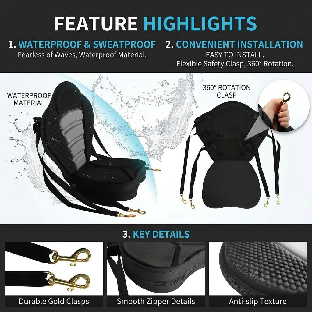 Kayak Seat Cushion for Hobie Tandem Island, 360° Swivel Paddle Board Seat with Safety Buckle, Easy Installation, Adjustable Straps, Back Support for Kayak Canoe
