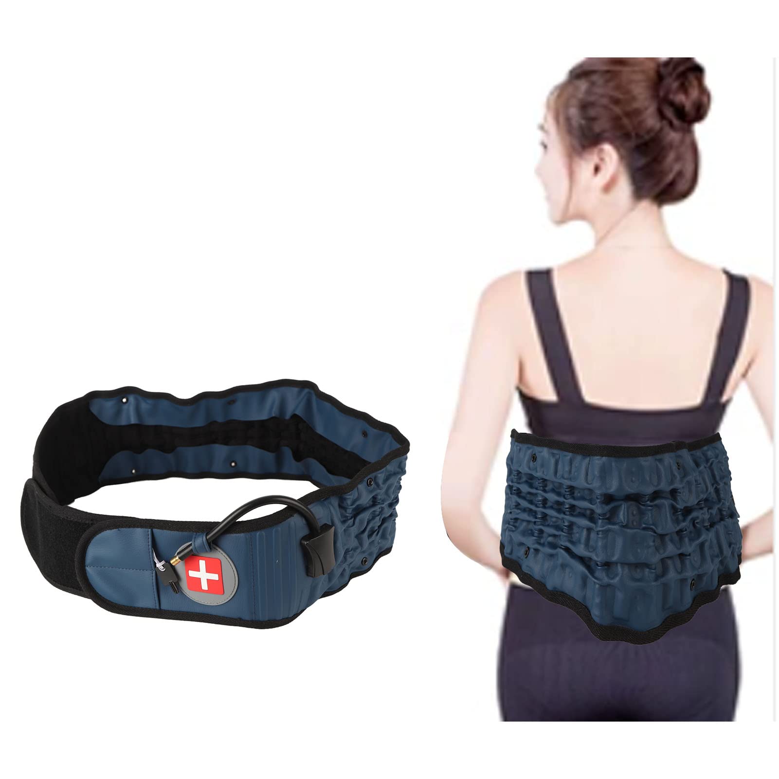 Bewinner Cinturón Trasero de Descompresión, Alivio Inflable del Cinturón de Descompresión de Tracción Trasera del Dolor, Dispositivo de Tracción Lumbar para Hombres y Mujeres con Bomba