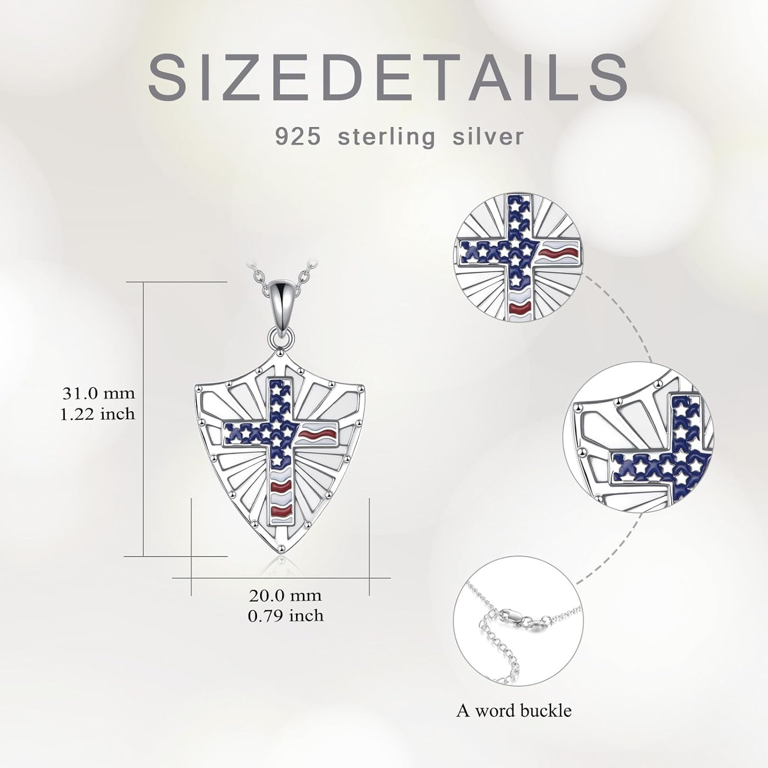 4th of July Necklace 925 Sterling Silver Red White and Blue American Flag Patriotic Necklace USA Independence Day Jewelry Gift for Women Men - Image 4