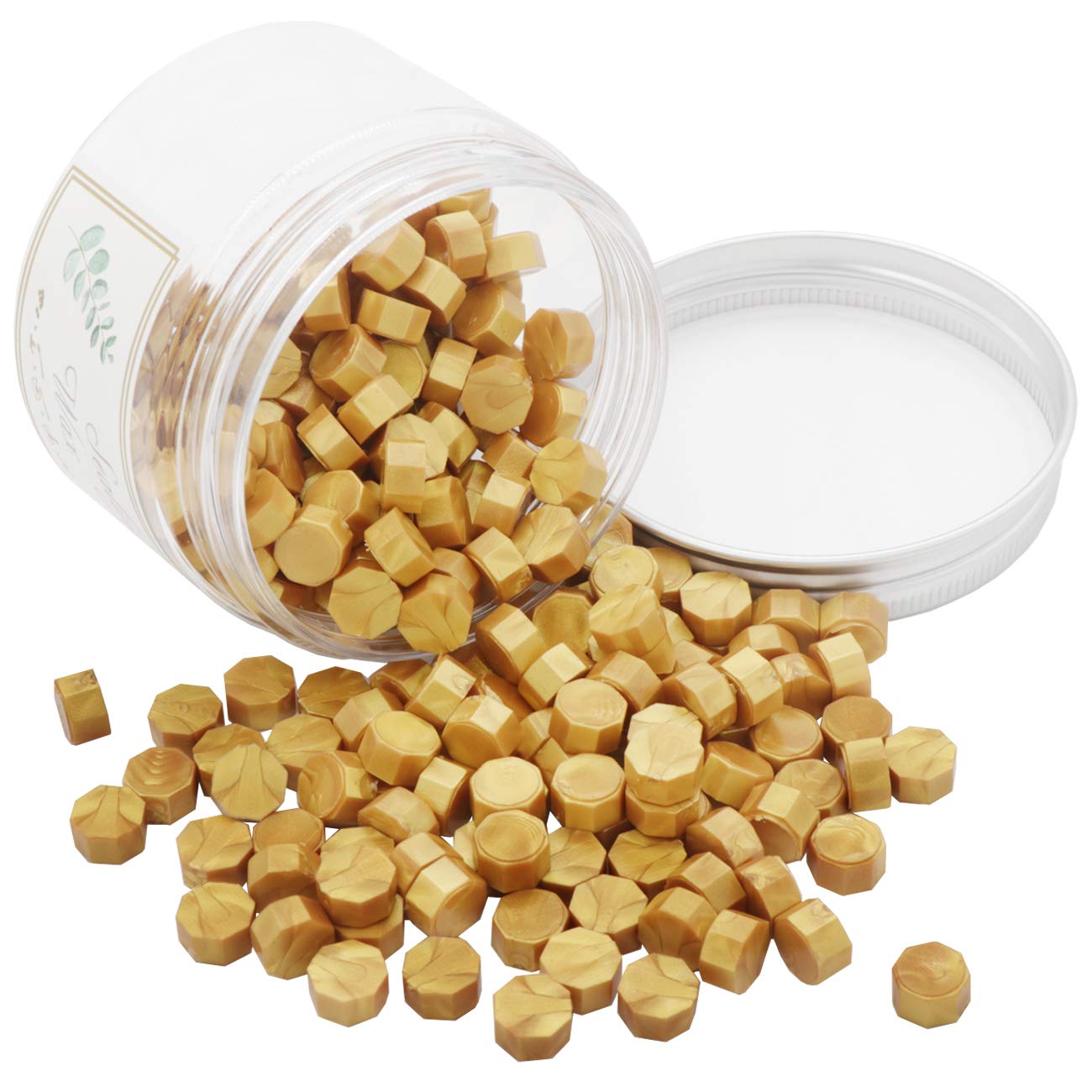 Auvoau Sealing Wax Beads White 200Pcs Octagon Wax Seal Beads with Box for Envelope Stamps, Cards, Invitations, Wine Packages, Letter Sealing (Gold)