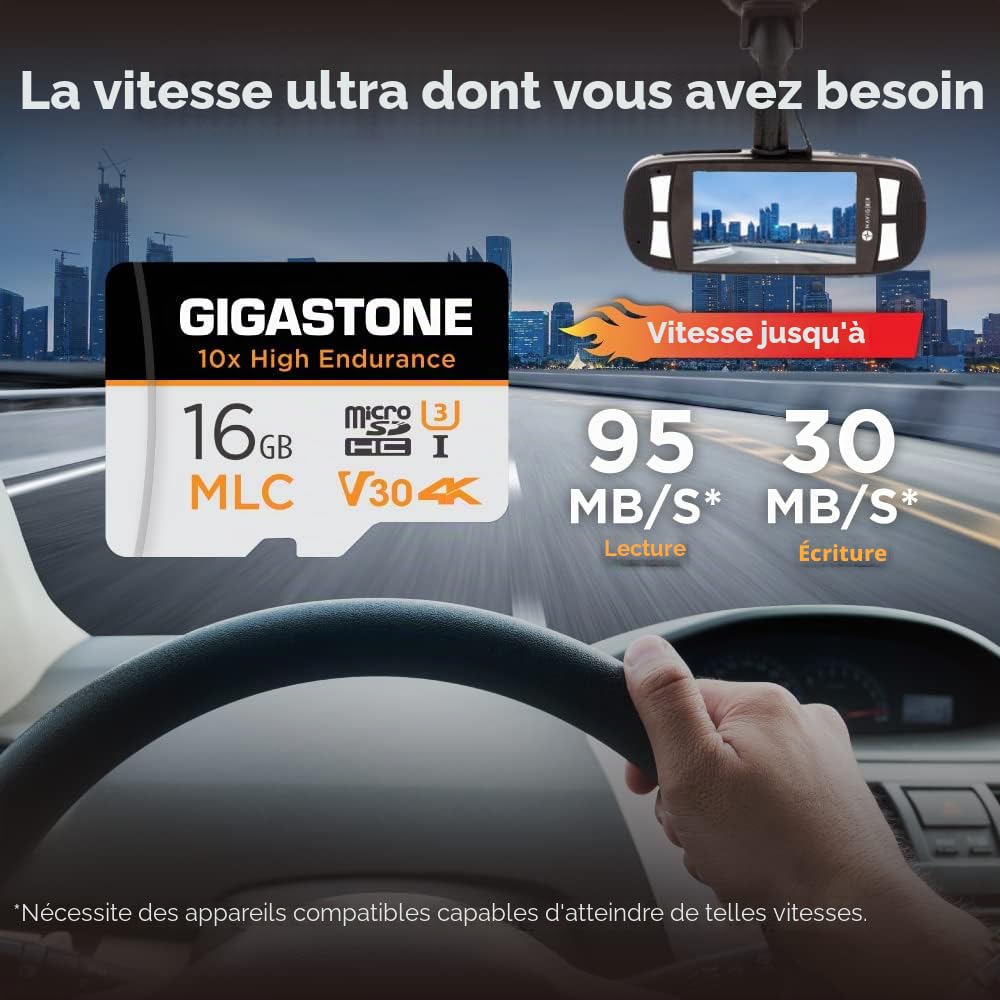 [10x Haute Endurance] GIGASTONE Industriel MLC Carte Mémoire 16 Go, Lot de 10 Cartes, pour Caméra de Surveillance, Dashcam, 4K Vidéo, Vitesse 95 Mo/s, U3 V30 [5 Ans Récupération de données Gratuite]