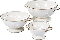 BeFare Metal Colander Set of 3 (1, 3.5, 5 Qt) - Powder Coated Strainers with Handles & Sturdy Base for Pasta, Fruits, Veggies (Cream)