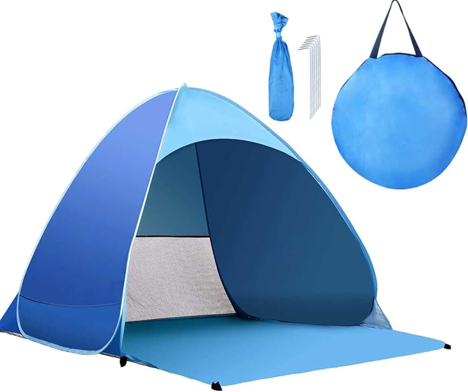 Tenda de Praia Pop-Up - para 2 A 3 Pessoas Upf 50+ Proteção Solar Uv Sombra de Praia Tenda de Praia Abrigo Solar Pop-Up com Bolsa de Transporte e Estacas de Barraca para Praia, Parque, Camping