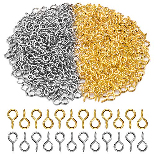 600pcs 13 x 6mm Mini Metal Screw Eye Pins Hooks Eyelet Screws Tiny Threaded Pins for Jewelry Making DIY Crafts