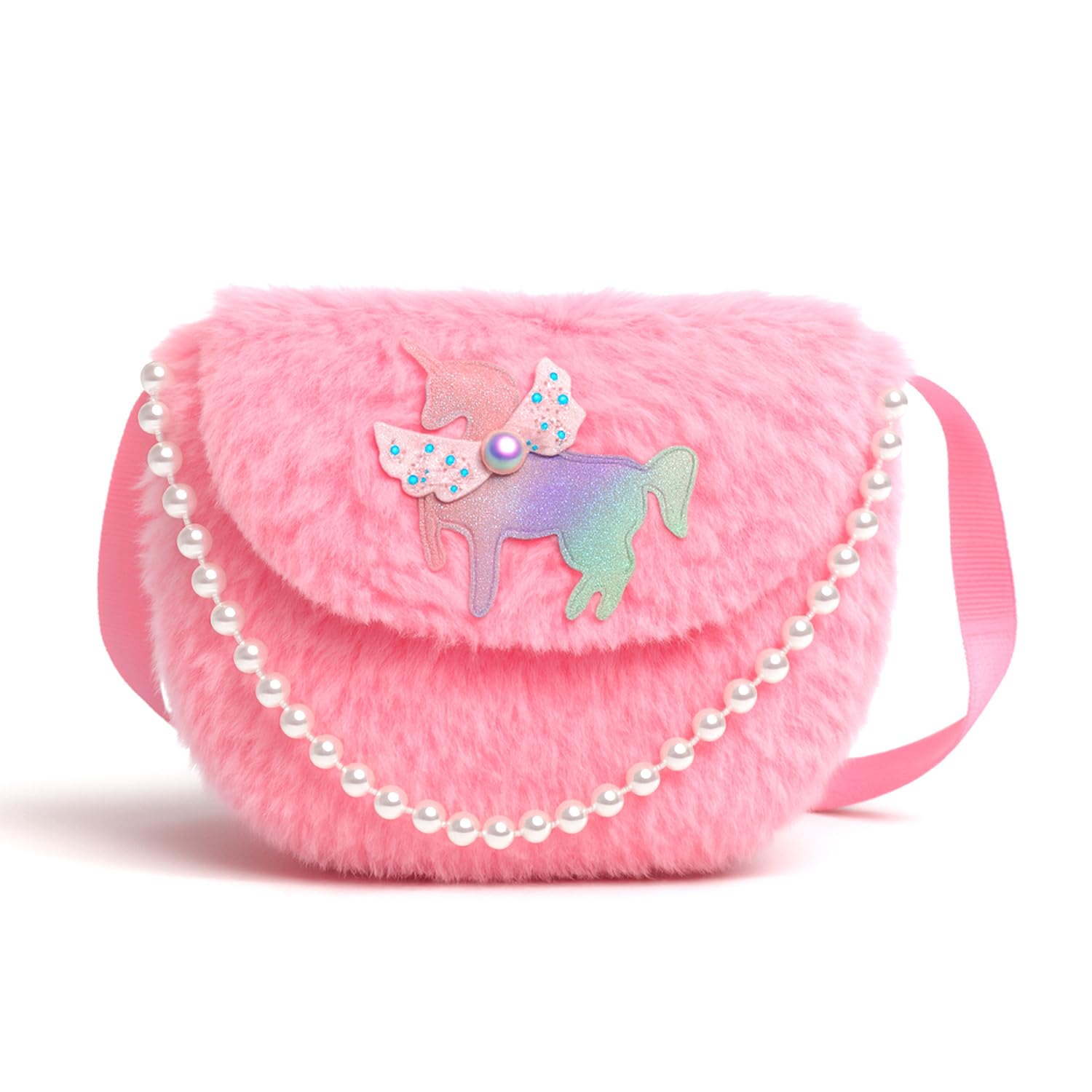 Girls’ Shoulder Bag with Pearl Chain & Colorful Angel Wings – Cute Mini Crossbody Purse for Kids