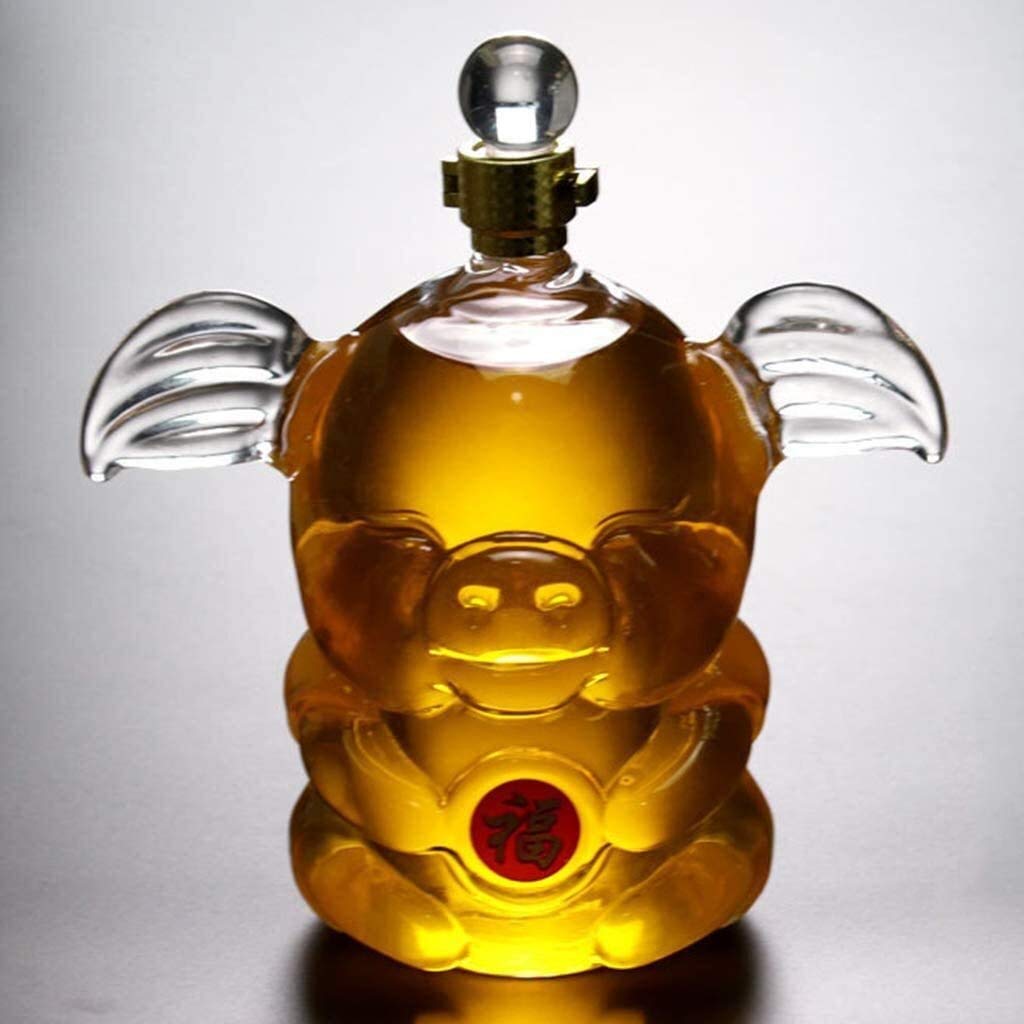 Karafka do whisky i zestaw kieliszków zestaw karafki do wina, 500/1000 ml spersonalizowana karafka z czerwonym winem zwierzęcym, ręcznie dmuchane szkło kryształowe, butelka wina w kształcie bestii prezent wino - kształt świni (rozmiar: 1000 ml)