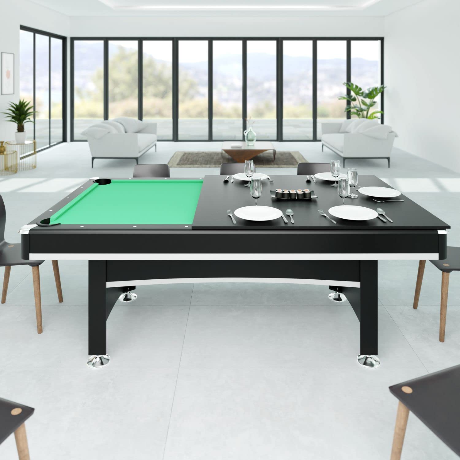 Table Multi Jeux 3 en 1 Apollon Billard, Ping-Pong, Plateau Dînatoire - avec Accessoires