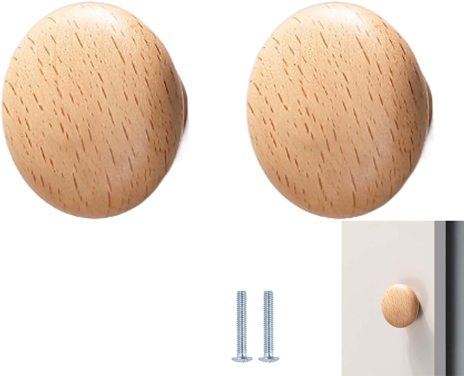 Tnbccxn Beech Diameter 37Mm Cabinet Handles, Cabinet Handles,2 Pack Chinese Style Solid Wood Wardrobe Cabinet Semicircle(Beech Diameter 37Mm)