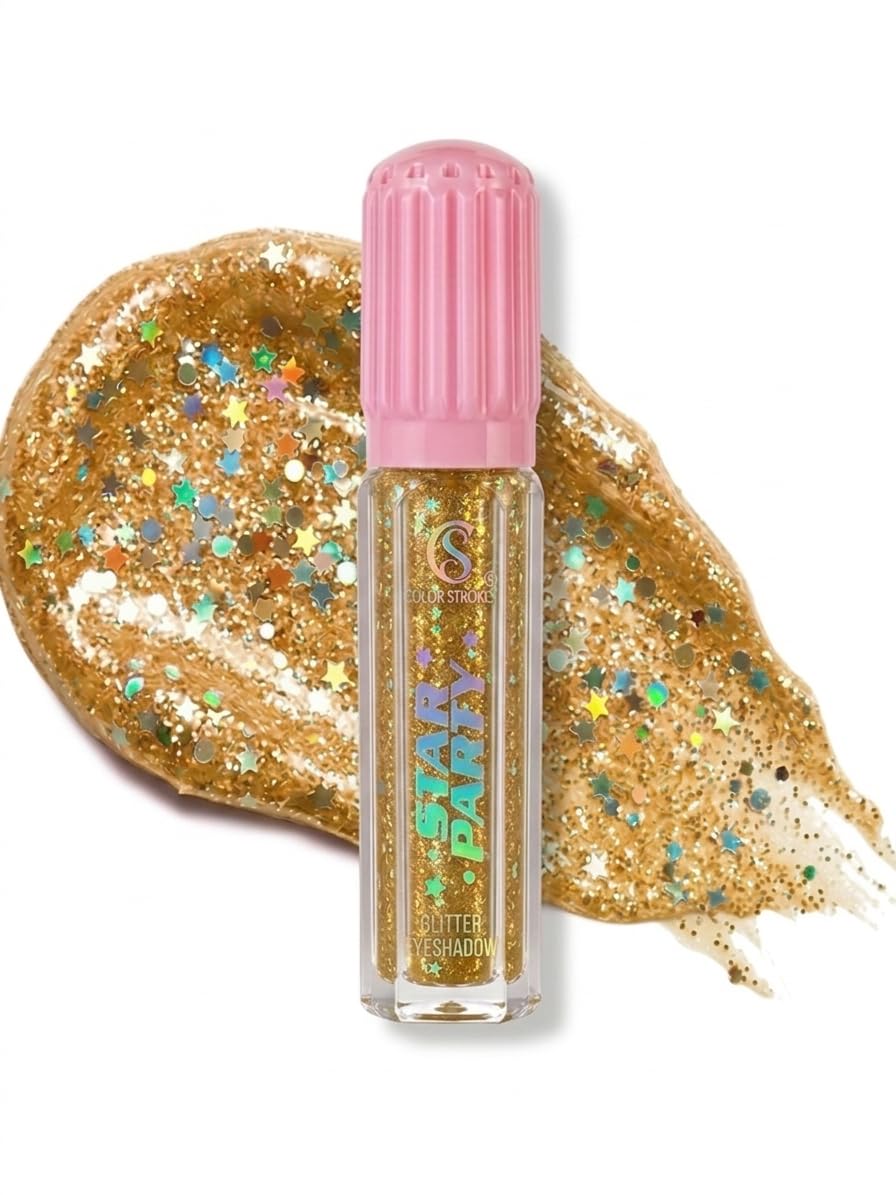 Color Strokes Star Party Glitter Eyeshadow, Gold, Liquid Shimmer Gel, Metallic Finish, for Eyes, Face, and Body, 1 Count-image-28