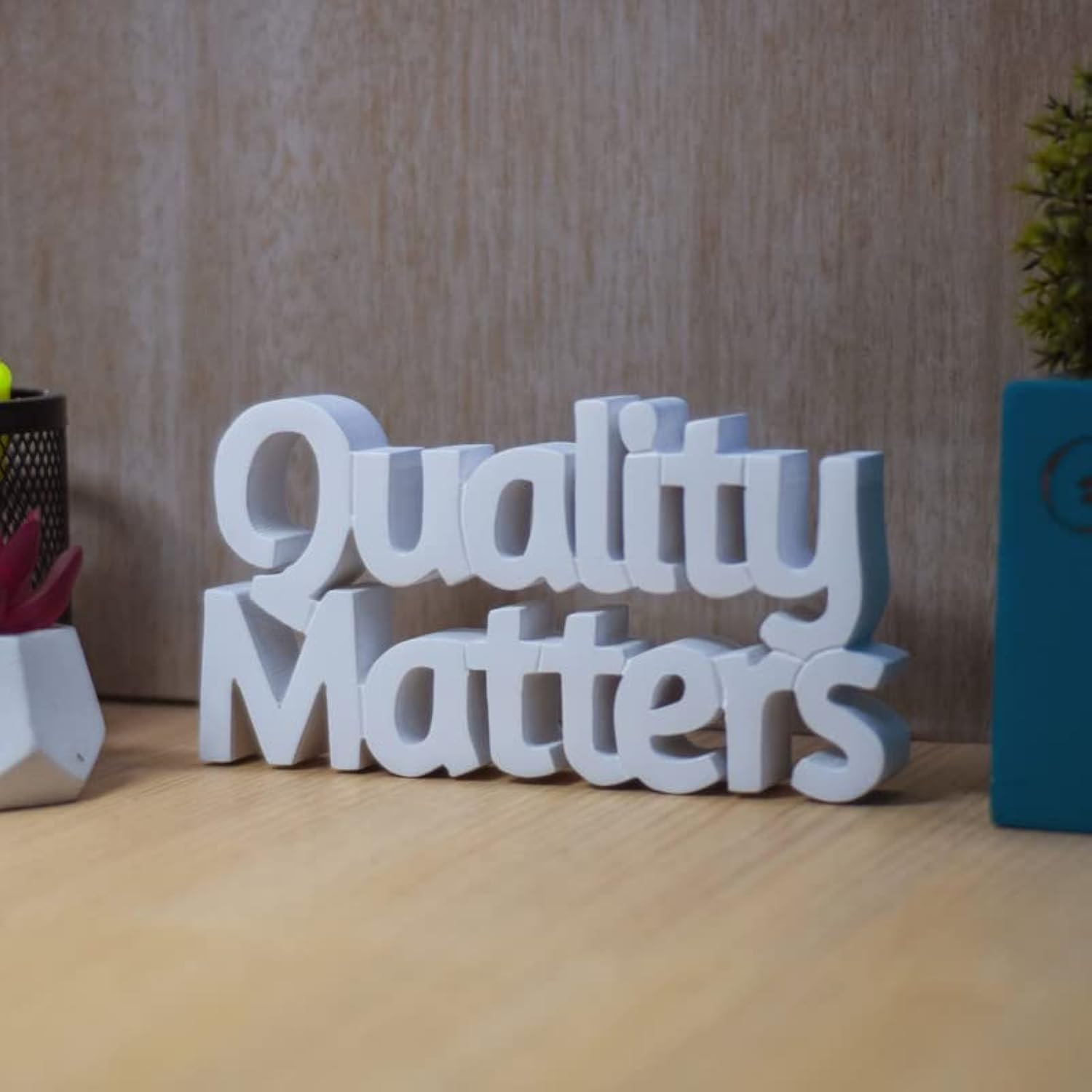 NUKKAD Tales Quality Matters White Office Decor Showpiece Office Dcoration Items for Office Table Corporate Gifts for Employees (8 x 4.20 inch), Engineered Wood