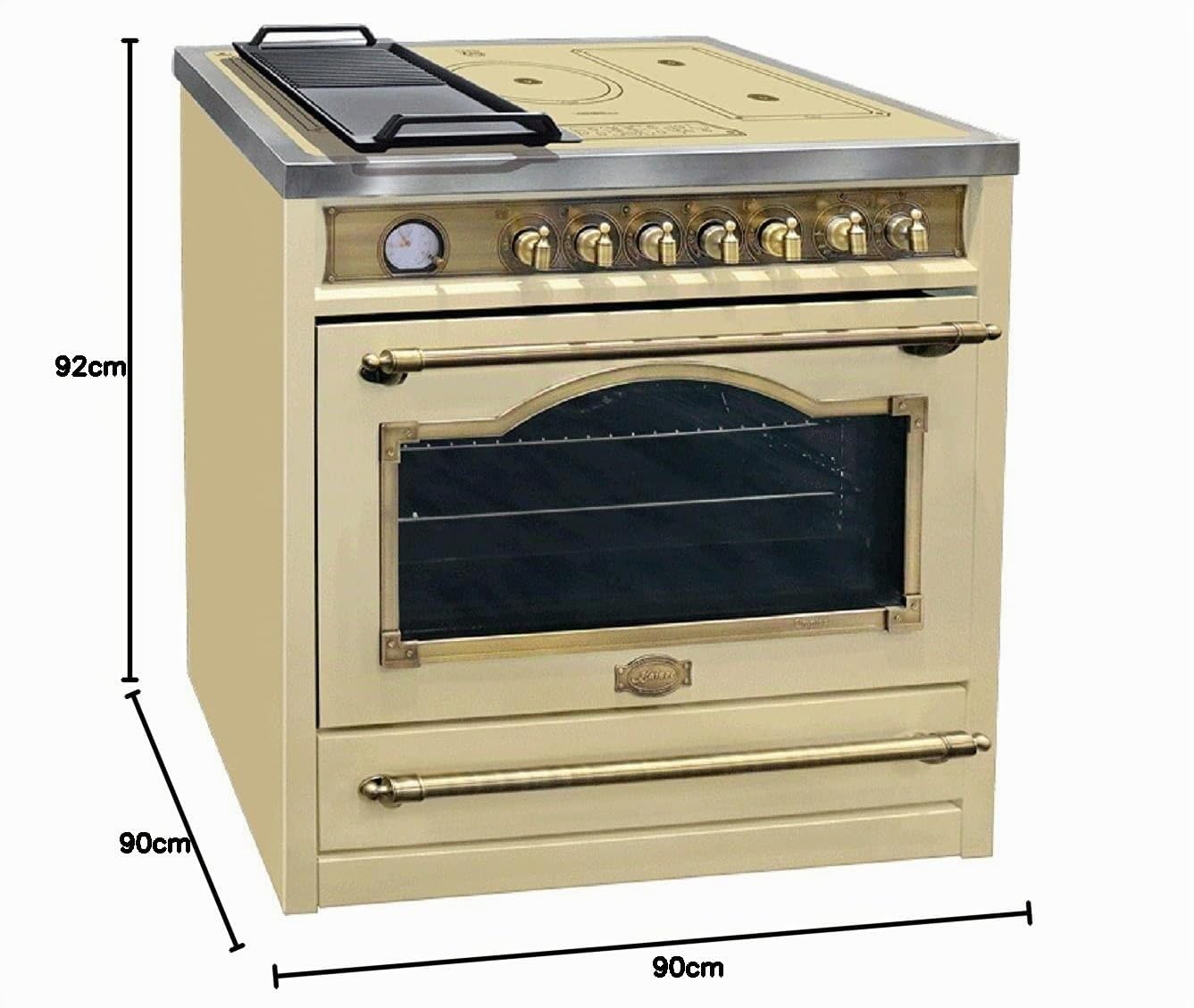 Kaiser Piano Cottura a Induzione HC 93655 IElfEm, Fornello Elettrico 90 cm/Empire Avorio, 5 Zone di Cottura, Forno Multifunzione 115 L Con Autopulizia