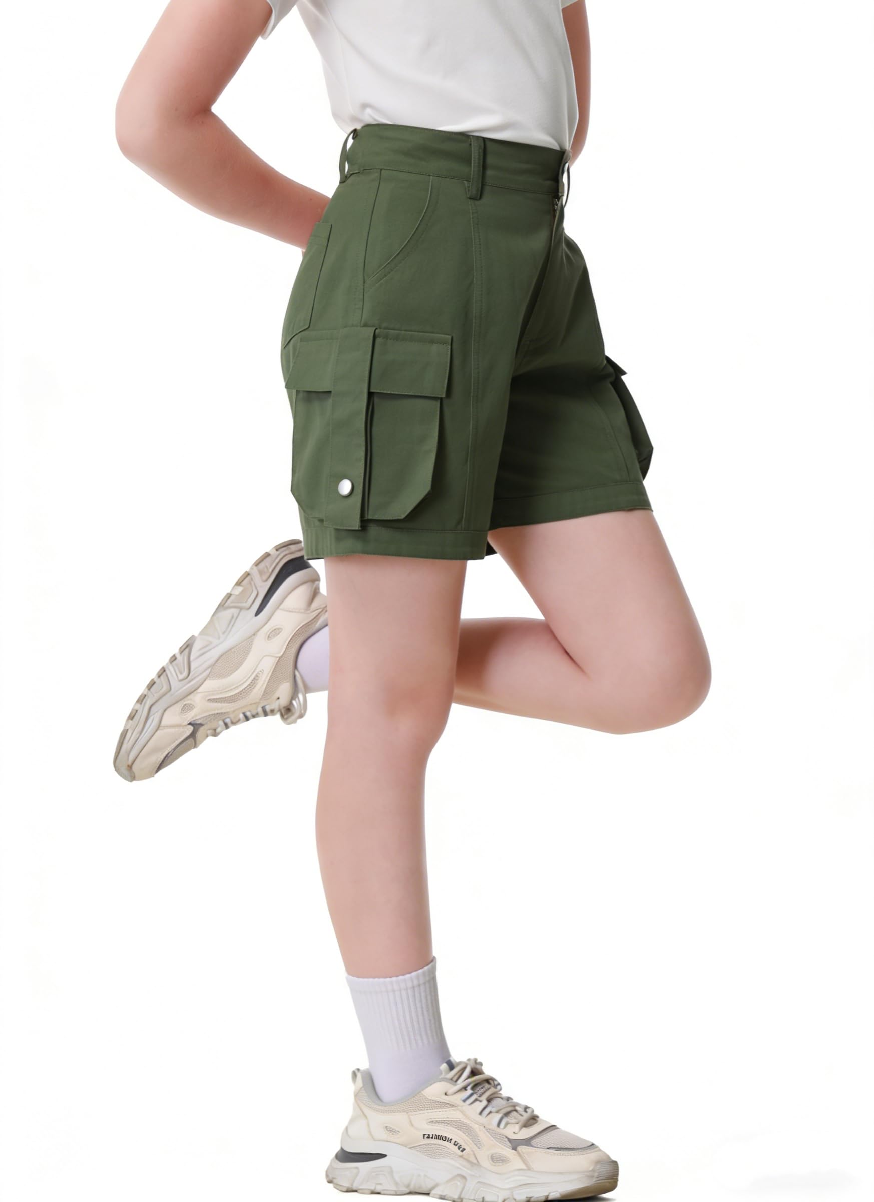 Rolanko Pantalones Cortos Cargo para Niñas, Algodón Ligero con Cintura Semi Elástica, Shorts Uniformes de Verano