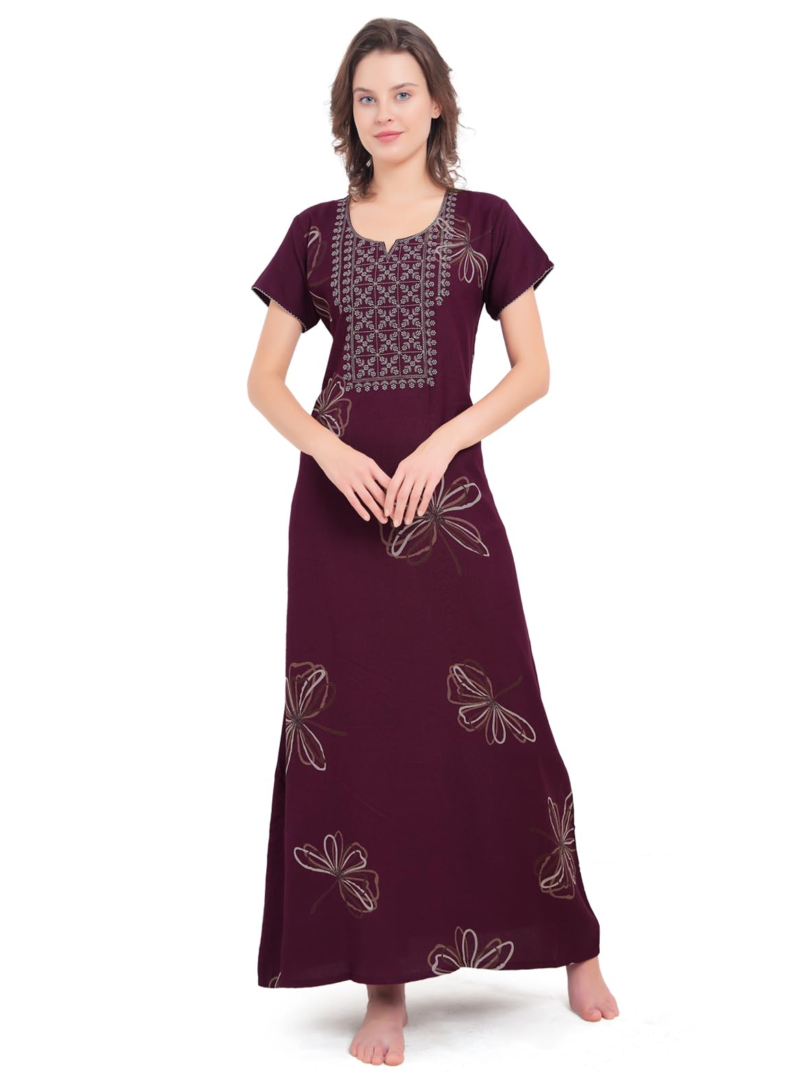 Printed Alpine A Line Nighty with Lace Detailing and a Functional Pocket.-image-42