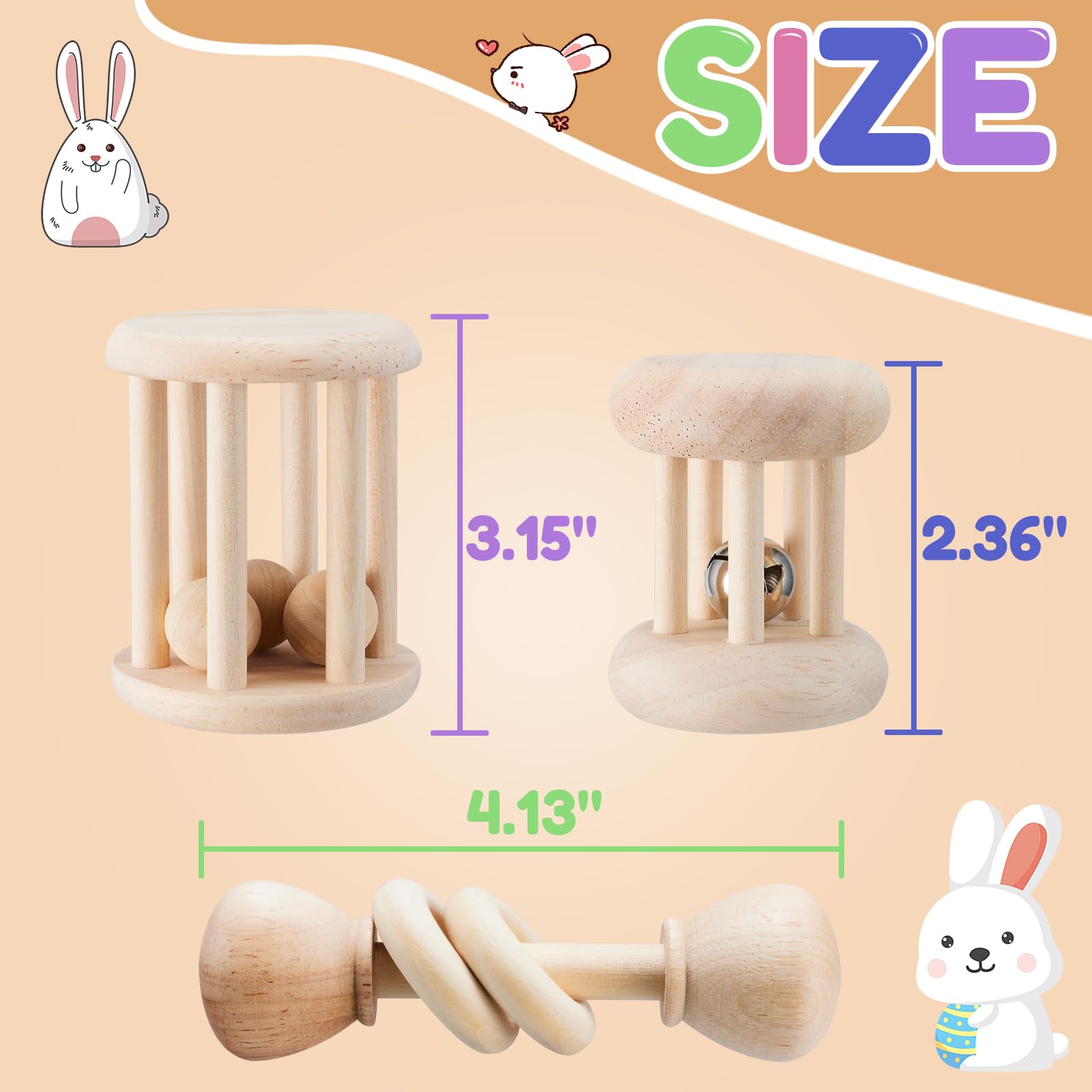 AOWPFVV 3 Pcs Wooden Bunny Toys - Safe Rabbit & Guinea Pigs Teeth Grinding Toys for Chinchillas, Hamsters & Small Animals - Indoor & Outdoor - image 5