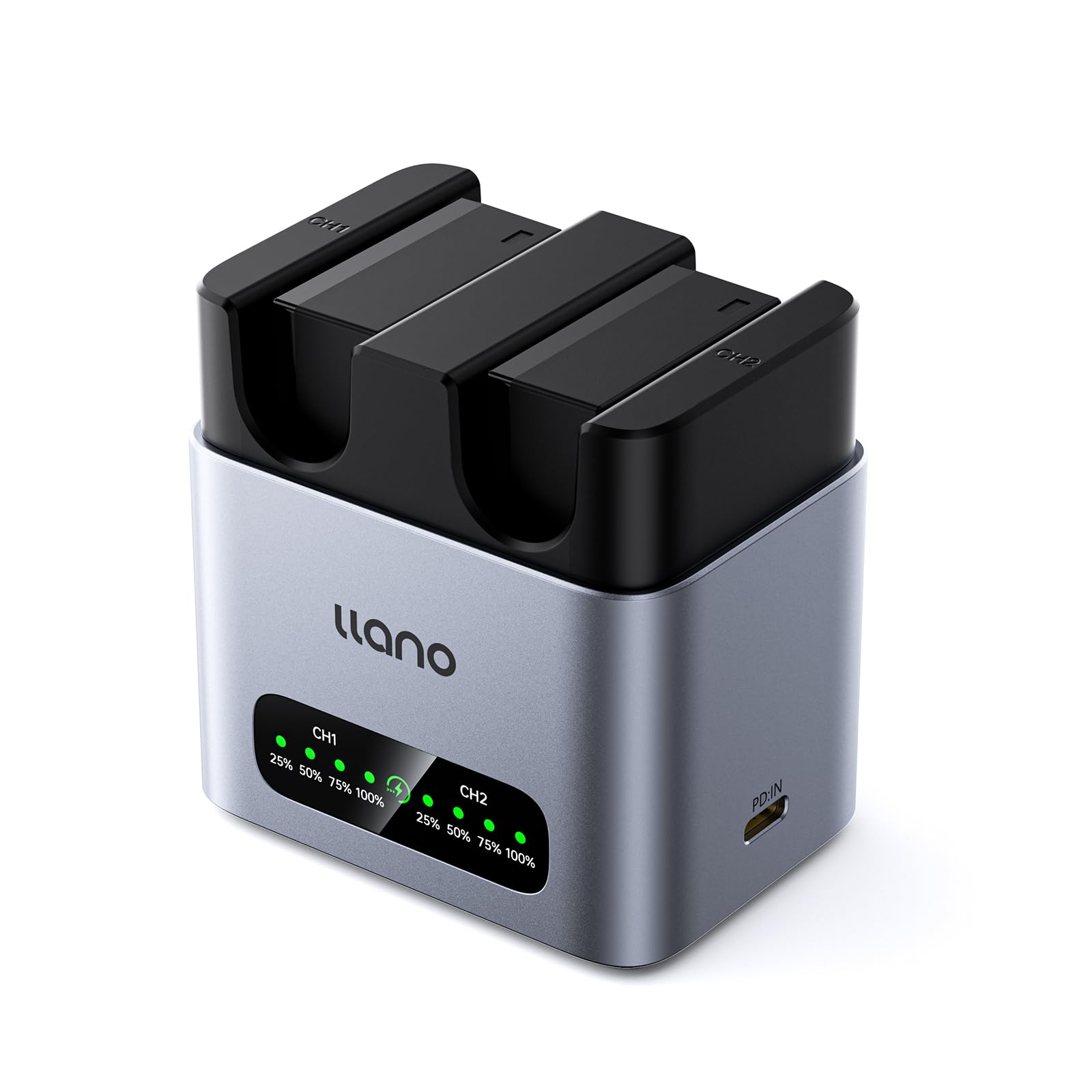 llano 2-Pack Batterie NP-W126S e Caricabatterie da 20W per Fujifilm X100VI, X100V, X-T30II, X-M5, X-T30, X100F, X-T3, X-T2, X-E4, X-A7, X-PRO3,Corpo in lega di alluminio con dissipazione del calore