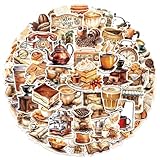 50PCS Coffee Stickers Funny Coffees Shop Stickers for Kids Teens Cute Vinyl Waterproof Decals for Water Bottles Laptop Luggage Phone (Coffee)