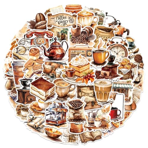 50PCS Coffee Stickers Funny Coffees Shop Stickers for Kids Teens Cute Vinyl Waterproof Decals for Water Bottles Laptop Luggage Phone (Coffee)