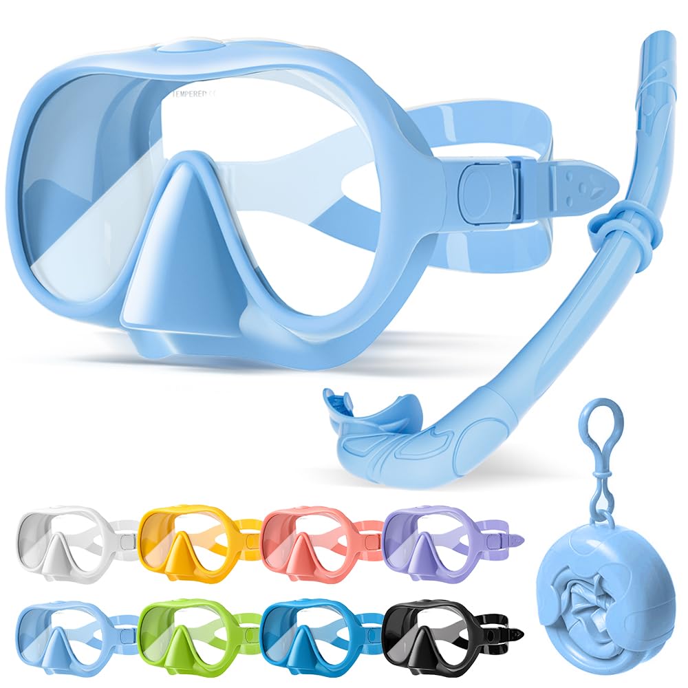 HINATAA Snorkel Set Adults, Fashionable Macaron Colors Frameless Snorkeling Mask, Ultra Wide View Anti-Fog Snorkel Mask Set