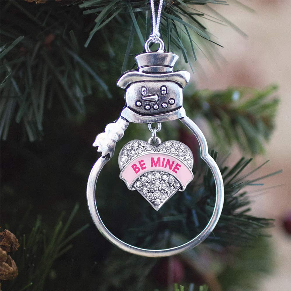 Inspired Silver - Be Mine Pink Candy - Silver Christmas Ornament - Pave Heart Charm Christmas Tree Ornament with Cubic Zirconia - Snowman Hanging Decoration