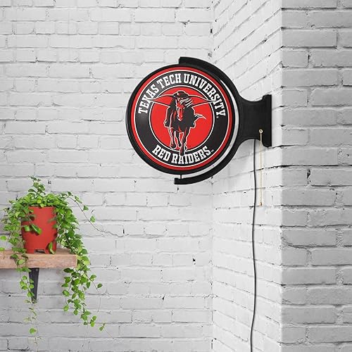 Miniatura 4 de The Fan Brands NCAA Texas Tech Red Raiders Masked Rider - Letrero de pared iluminado redondo original giratorio - Decoración de pared de fútbol,