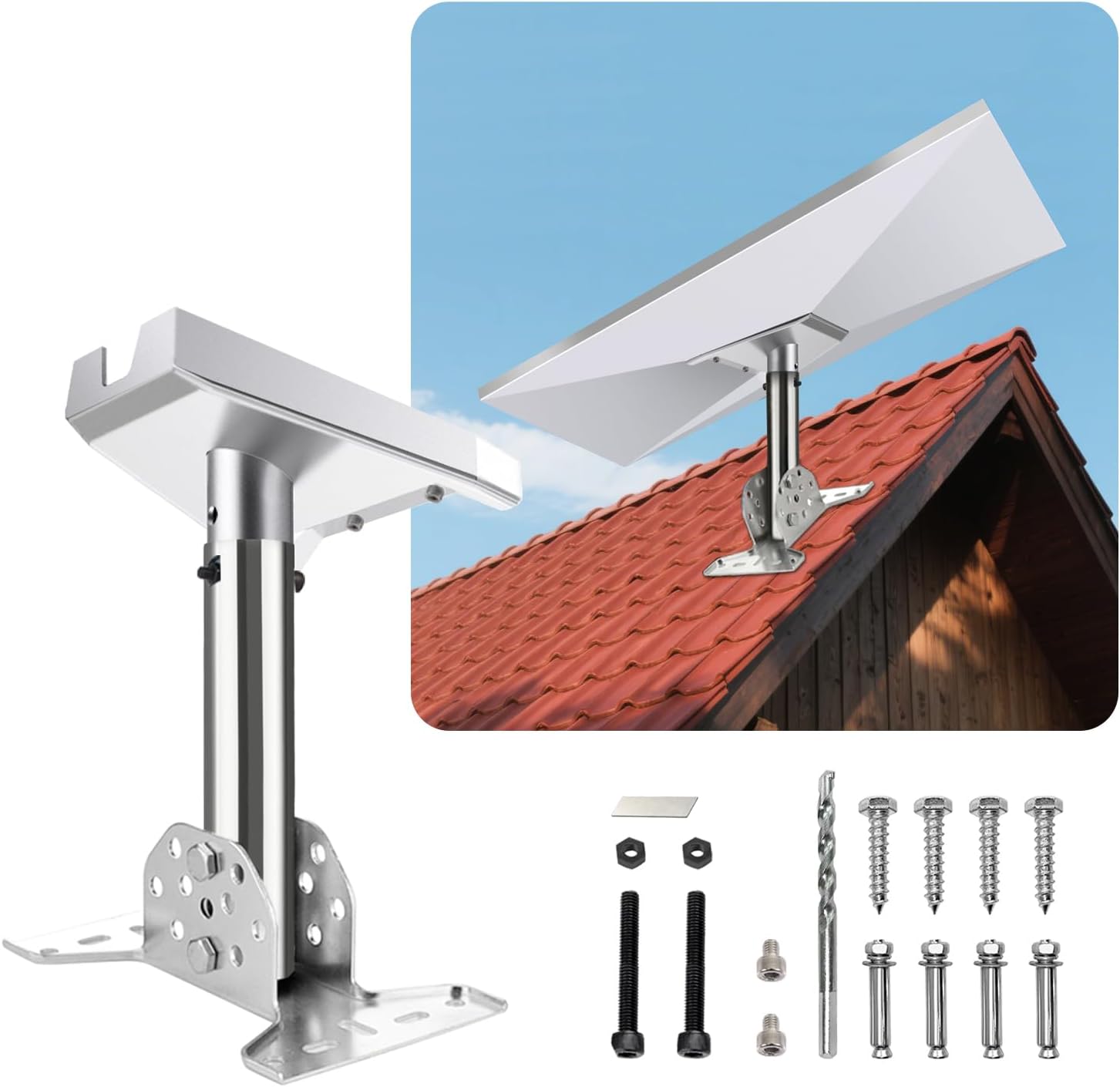 Starlink Mount, Adjustable Starlink Gen3 Mounting Kit, 180°Rotating Base + 360°Swivel Adapter for Flat/Sloped Roof,Wall,RV, Includes Wood & Concrete Screws, Compact 8" Design for Camping & Travel