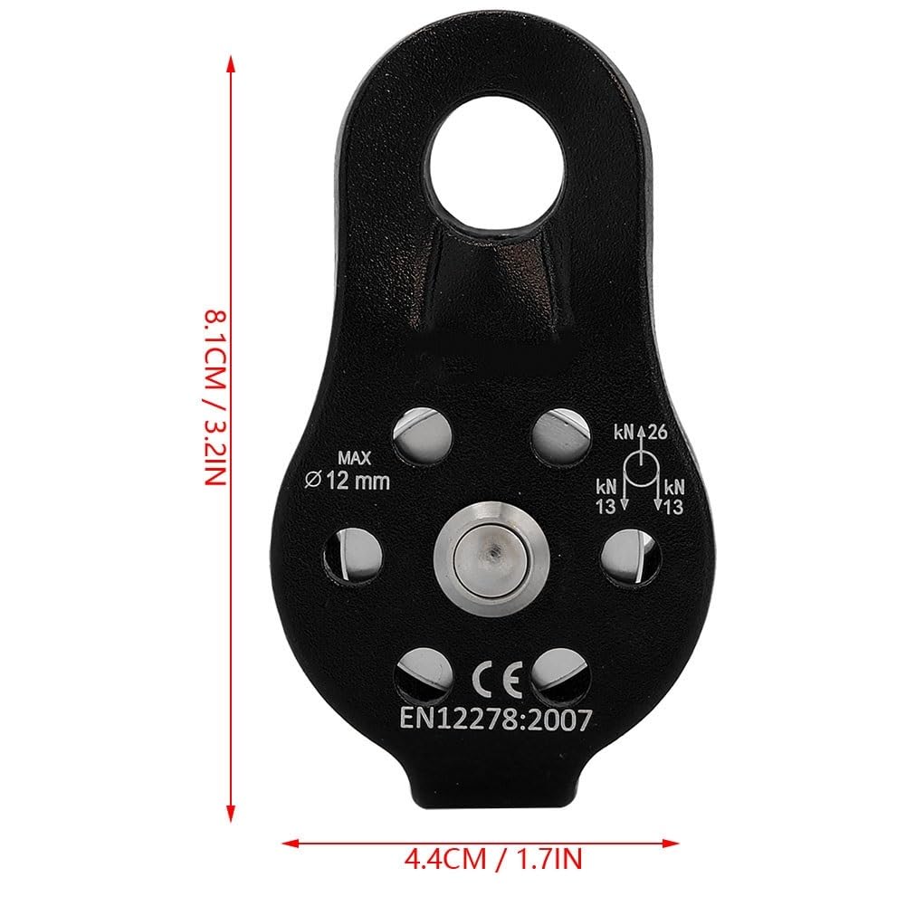 Poulie Escalade, Poulie De Renvoi De 26 KN en Alliage D'aluminium Simple Corde Poulie pour L'extérieur des Escalade Rappel 12 mm, Noir