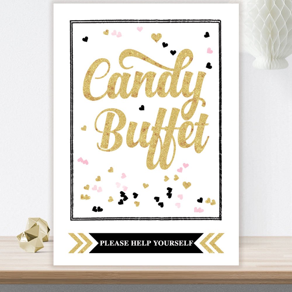 Glitzy Glam Candy Buffet Table Sign Available in A Range of Colours with Glitter Effect (GL1) (Black)