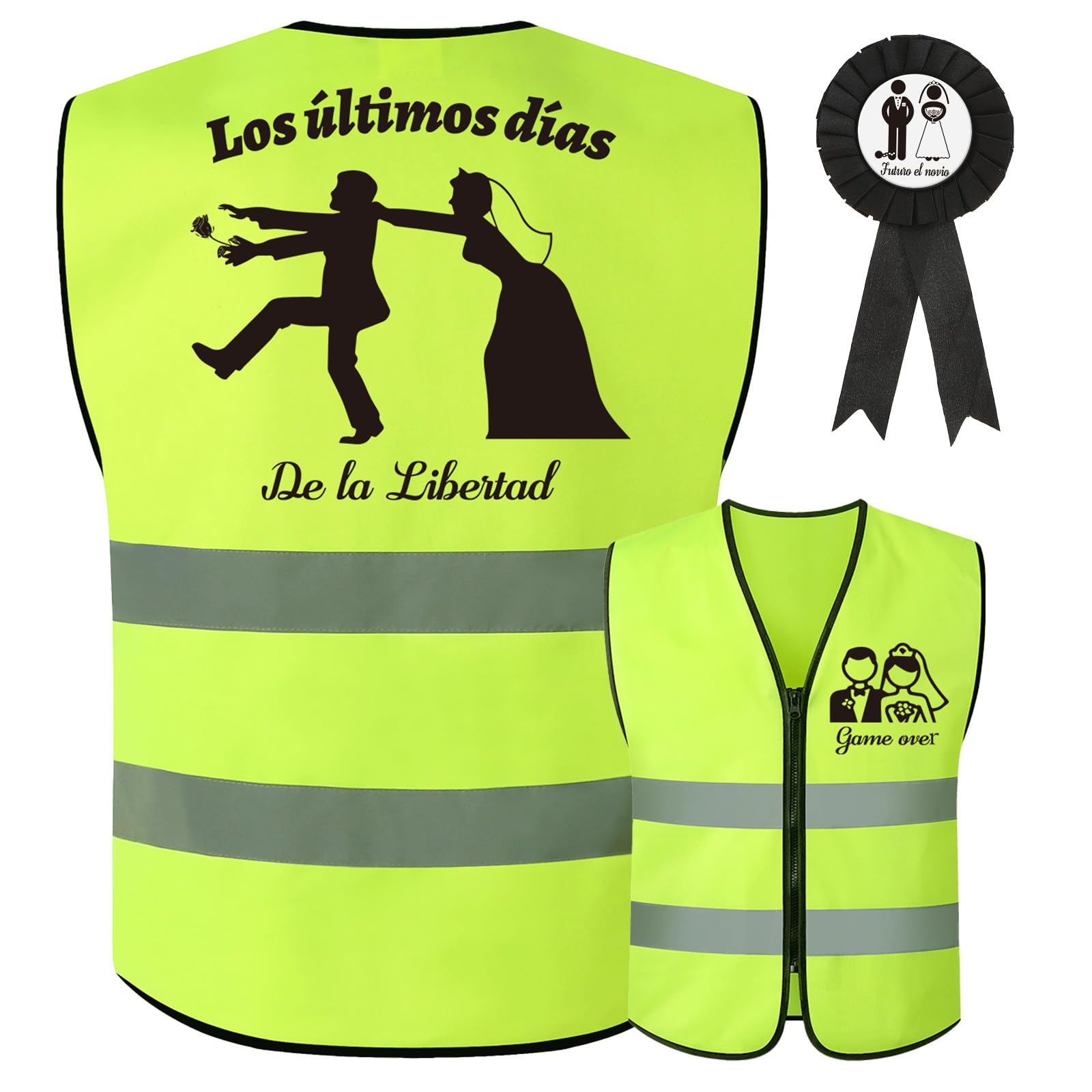 KASURE Disfraces Despedida Soltero y Soltera,Disfraz Despedida Soltero Verde Fluorescente Chaleco,Disfraz Despedida Soltera Broche