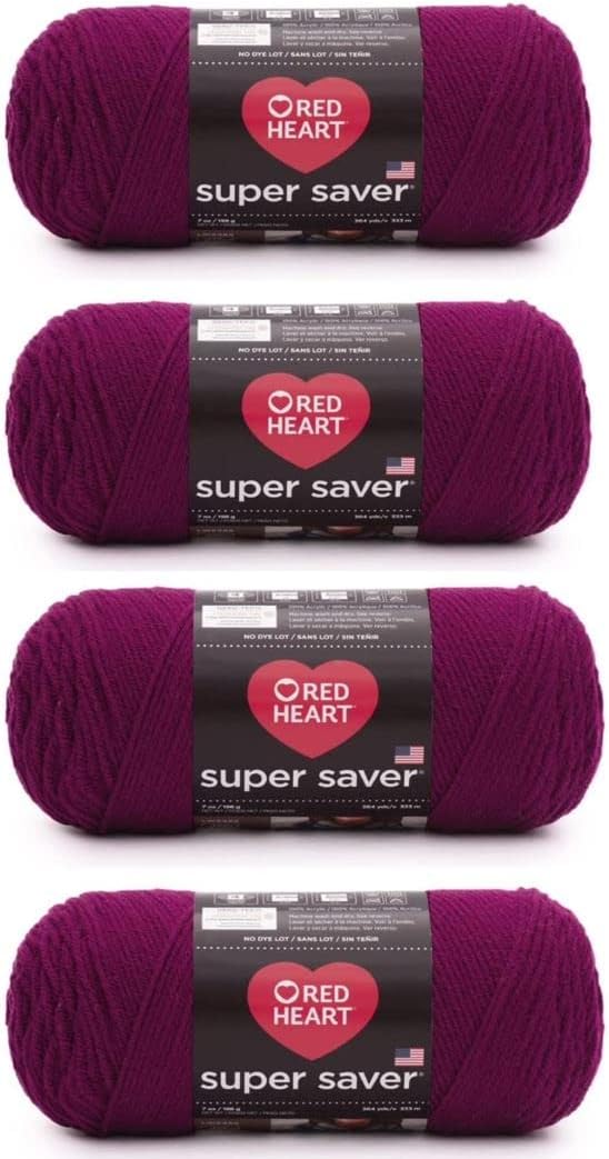 Bulk Buy - Red Heart Super Saver Mulberry Yarn - 4 Pack of 7oz/198g - Acrylic - 4 Medium (Worsted) - 364 Yards - Knitting/Crochet