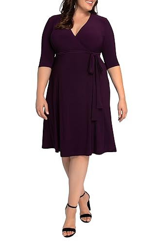 Kiyonna Plus Size Essential Midi Wrap Dress with Sleeves |