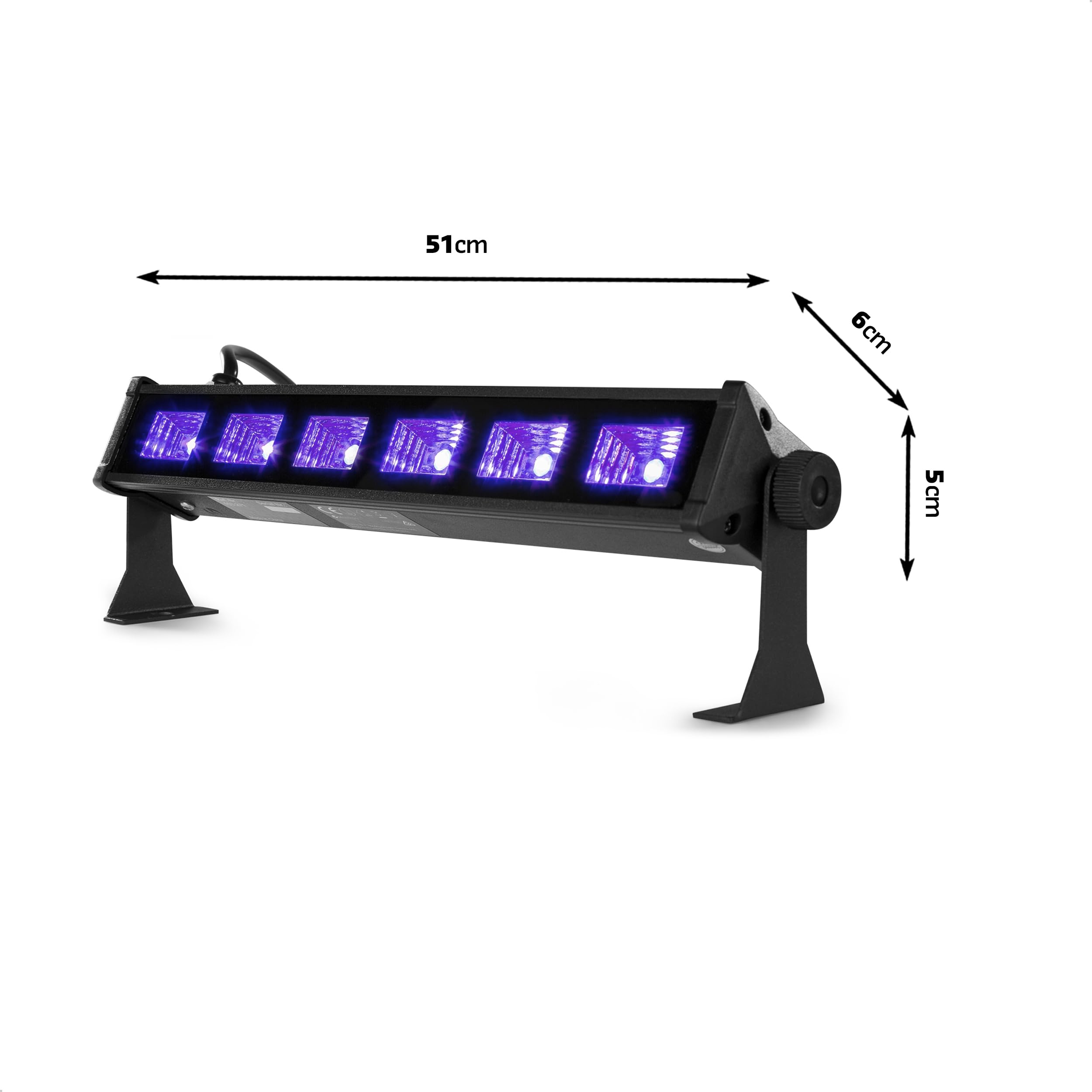 Ibiza - LED-UV-BAR6 - Lámpara UV, efecto fluorescente, efecto luz negra con 6 LEDs de 3W cada uno - Negro - Sobre soporte