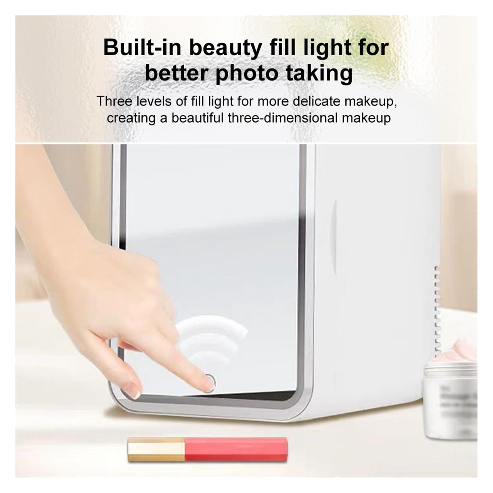 Mini refrigerador for Auto de 4L, con Espejo LED, for cosméticos y Cuidado de la Piel, Portal con reducción de Ruido, congelador pequeño, refrigeración rápida.(White-UK Plug)