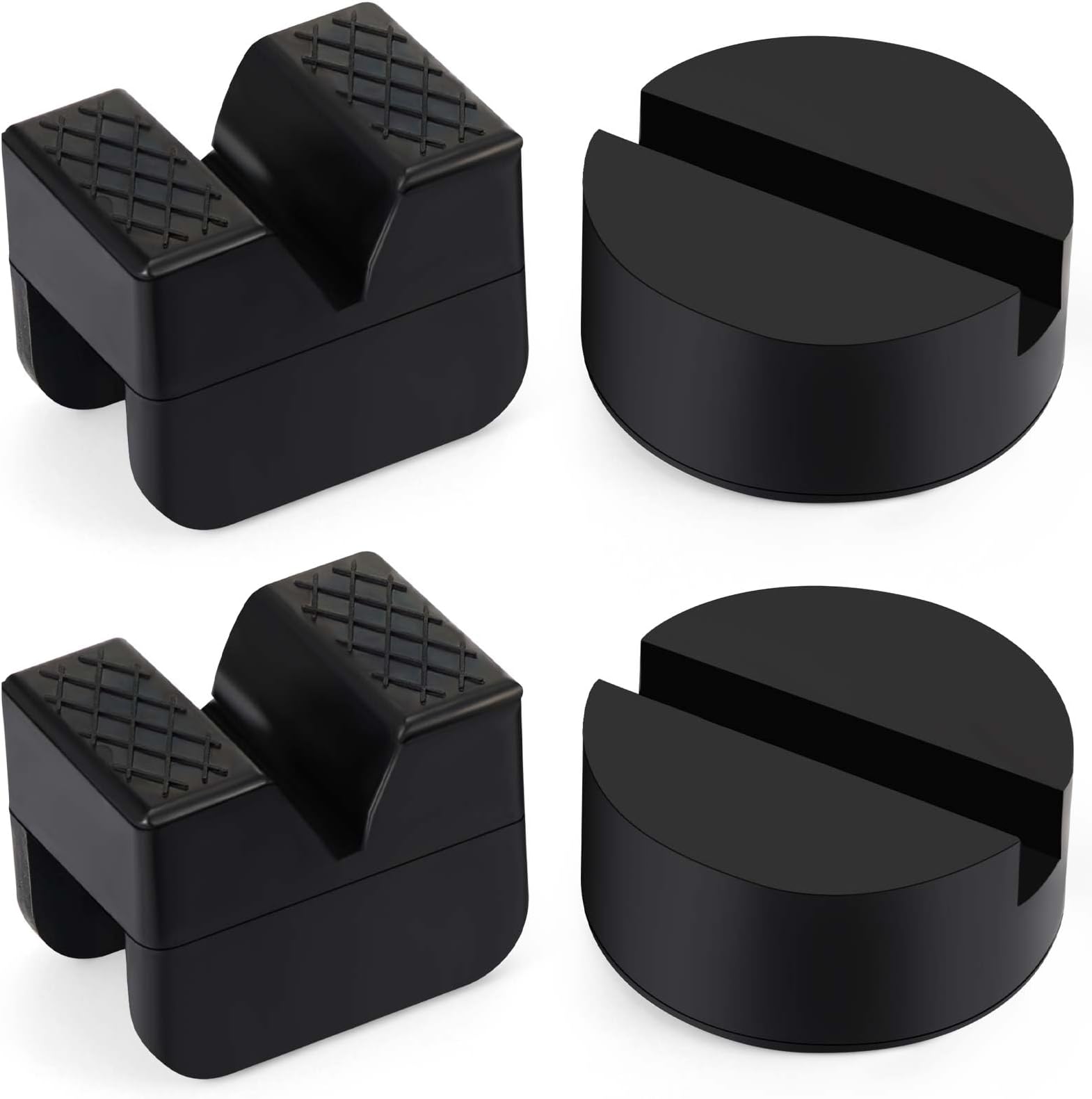 Amylove 4 Pcs 2 Types Jack Stand Pads Rubber Floor Jack Pad Adapter Pinch Welds Frame Rail Protector 2-3 Ton Universal Slotted for Car Accessories