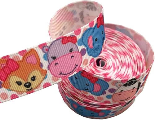 Miniatura 2 de MMvolesy 10 yardas de 78 pulgadas (0.866in), patrón de elefante rosa, blanco y azul, cintas de grogrén impresas, materiales hechos a mano, para caja